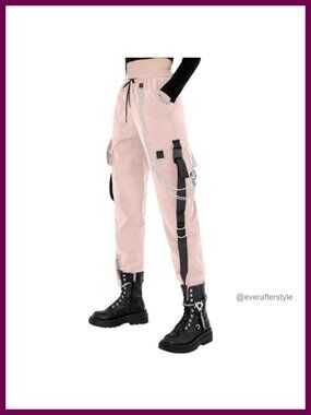 Techwear Cargo Pants with Chain High Waist Wide Leg Goth Street Style